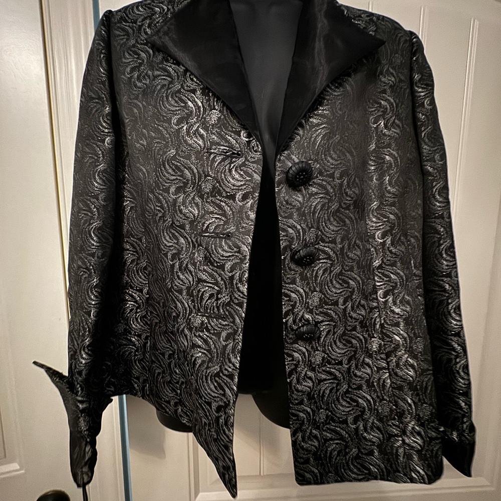 Le Suit Women’s Blazer Jacket silver floral print single breastedSize 10 petite - Picture 6 of 10